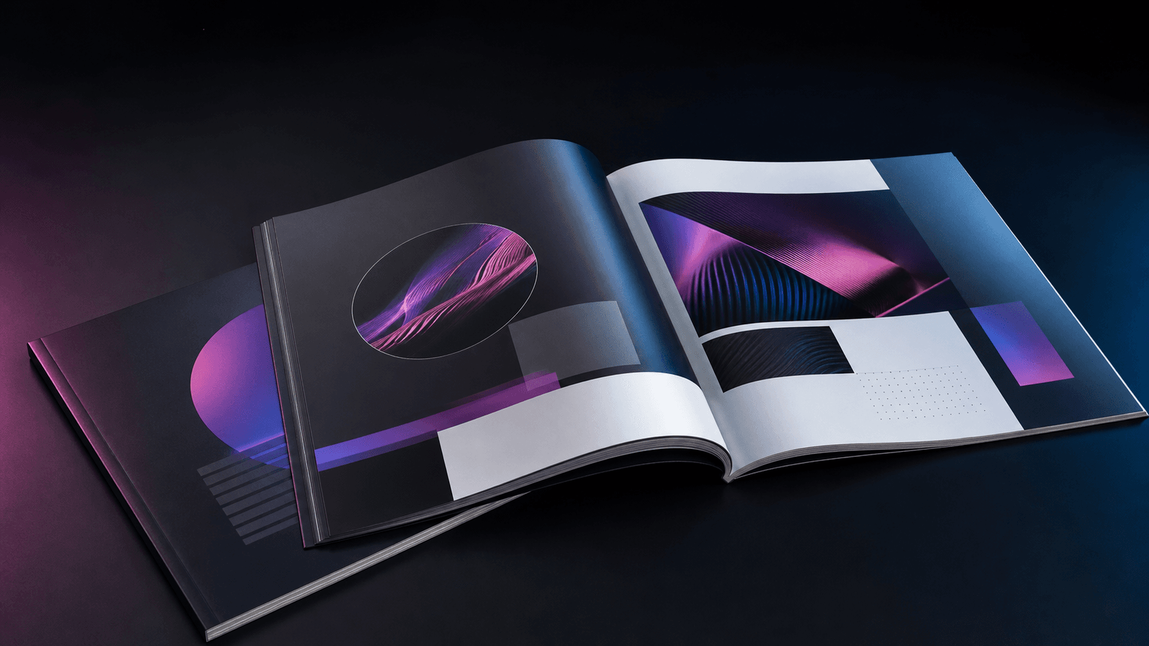 Aufgeschlagene Premium-Broschüre mit modernem Editorial Design